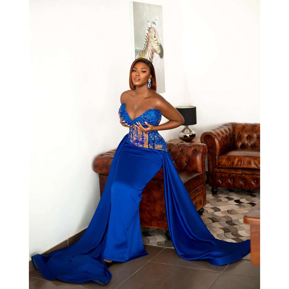 Royal Blue Mermaid Prom Dress | Beaded Lace Satin Evening Formal Gown 0218