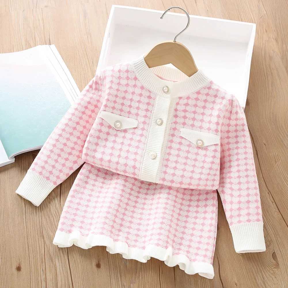Clothing Sets Autumn girls plain sweater set cute childrens knitted clothing pure cotton casual set for children aged 2-6 Y241129CCRA