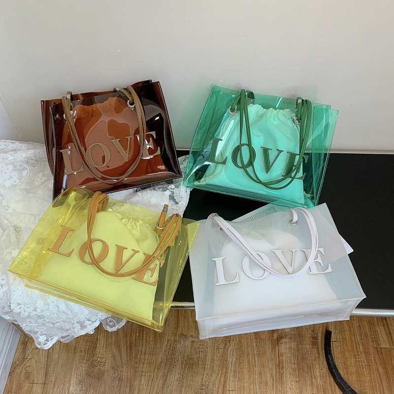 Shoulder Bags Transparent Jelly Bag Casual Totes Waterproof PVC Bag For Women 2024 Summer Beach Travel Handbag Large Capacity Clear Jelly