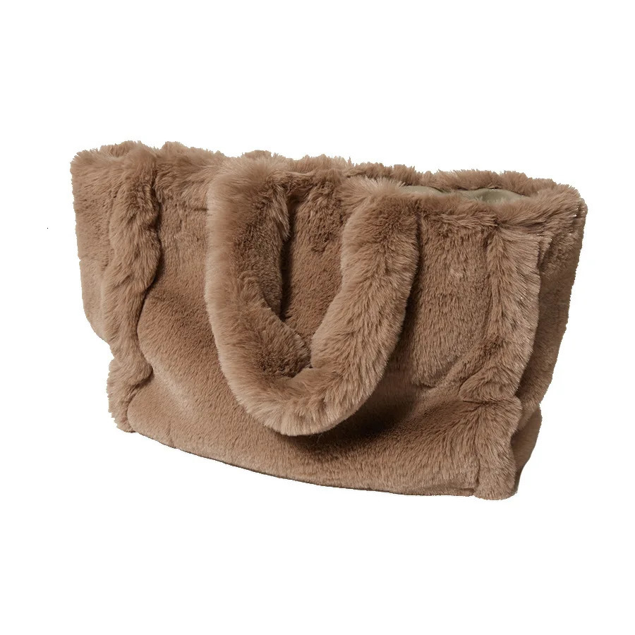 Fashionable large handbag y faux fur womens handbag er womens handbag fluffy soft plush shopping bag warm winter Sac 241122