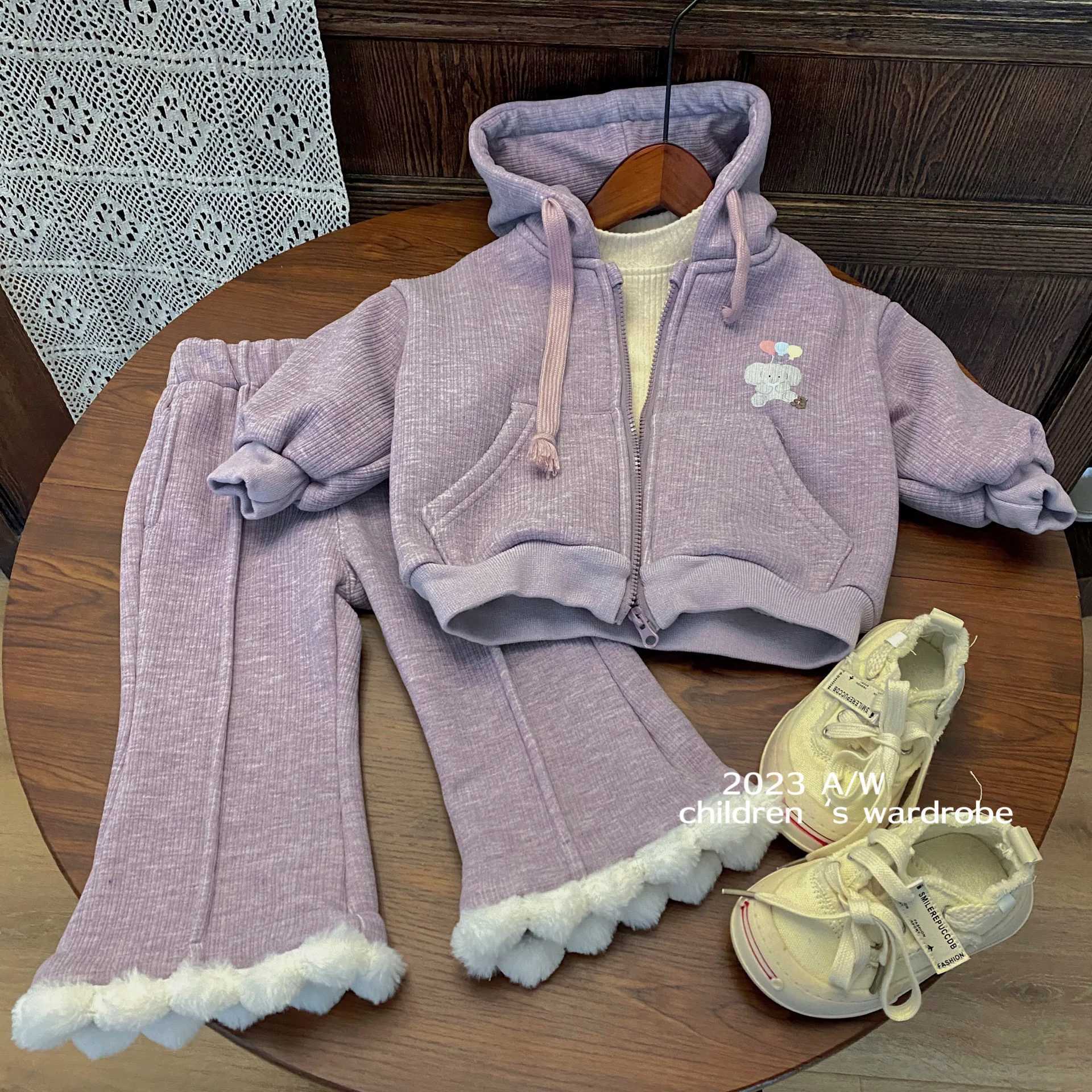 Clothing Sets Childrens Clothing Set Zipper Hoodie Jacket+Clock Bottom 2-piece Preschool Girls Clothing Baby Girls Clothing Set 1 to 7 Years Y241129CO