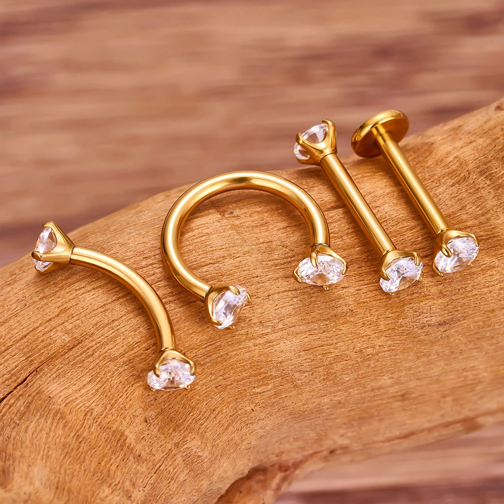 10Pcslot ASTM 36 16G CZ Cartilage Helix Daith Rook Earring Eyebrow Curved Barbell Labret Lip Piercing Body Jewelry 241125