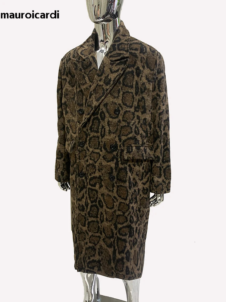 Mauroicardi Autumn Winter Long Warm Fluffy Colorful Woolen Coat Men Double Breasted Clothes Mens Overcoat 2024 241126