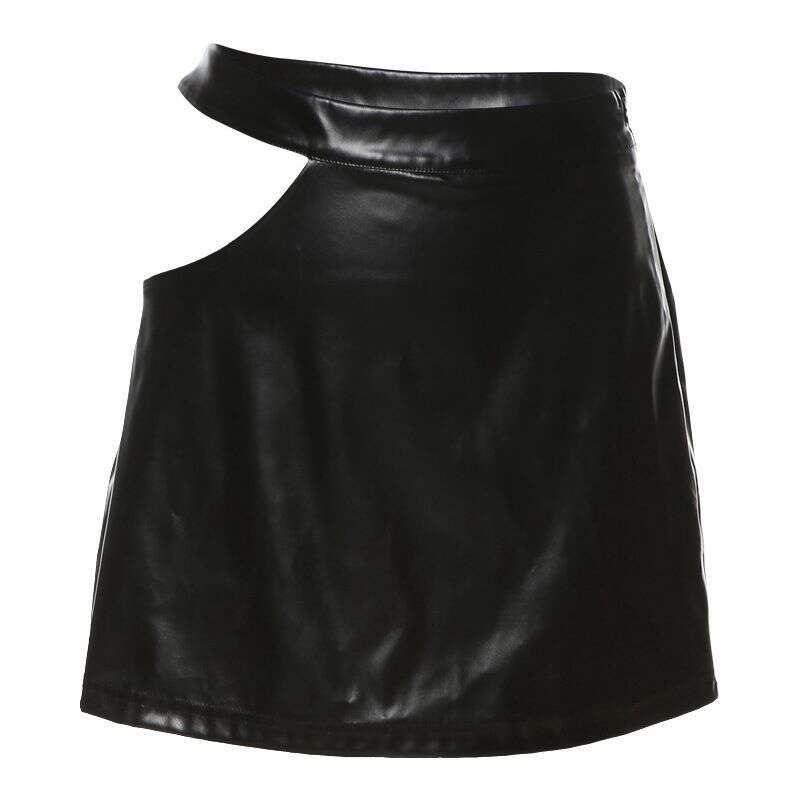 2023 Spring/Summer New Fashion Hollow High Waist PU Wrapped Hip Women's Half Skirt