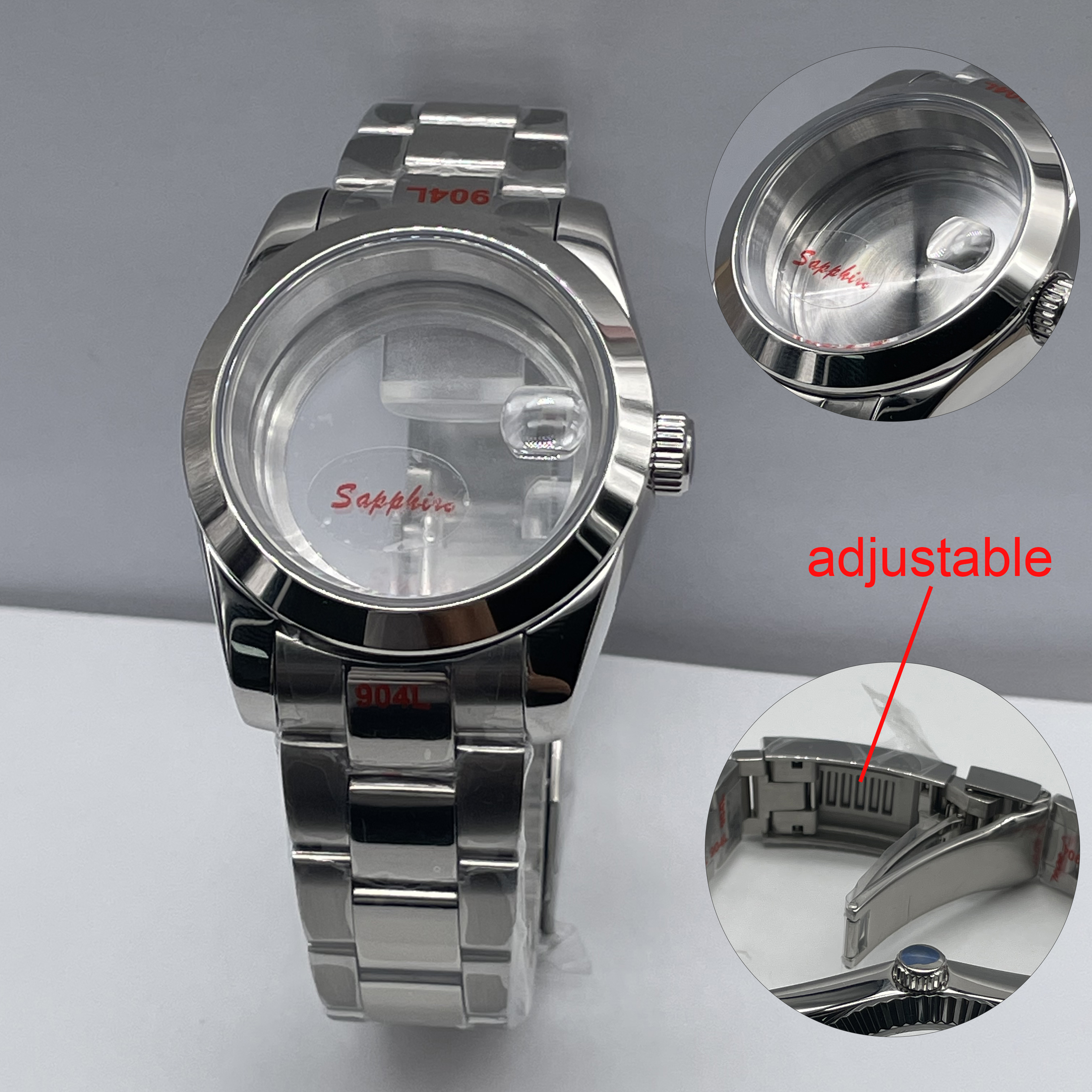 40mm no date window case with date window Men Watch case Fit 28.5mm-29.3mm dial Solid 316L stainless steel Sapphire Glass NH35 NH36 NH34 NH38 NH39 NH7