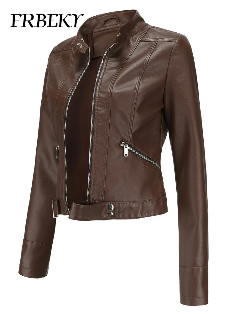 Women Jacket Autumn Leather Short Standing Collar Zipper Thin Section of Womens Coat Motorcycle 241129