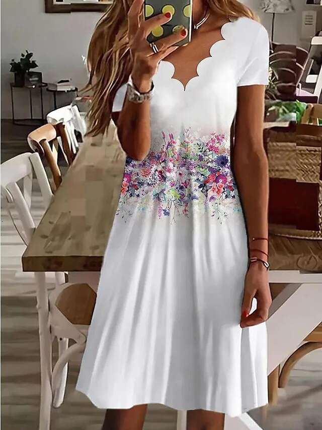 Independent Station Summer New European And American Women's Digital Print V-Neck Short Sleeved Dress Trendy Clothing Fashionable Casual Temperam