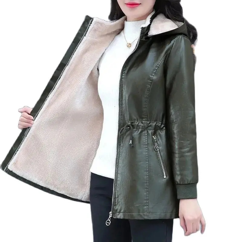 Winter Coat Fashion Soft Leather Clothes Long Sheep Jacket Plus Velvet Padded Warm 241129