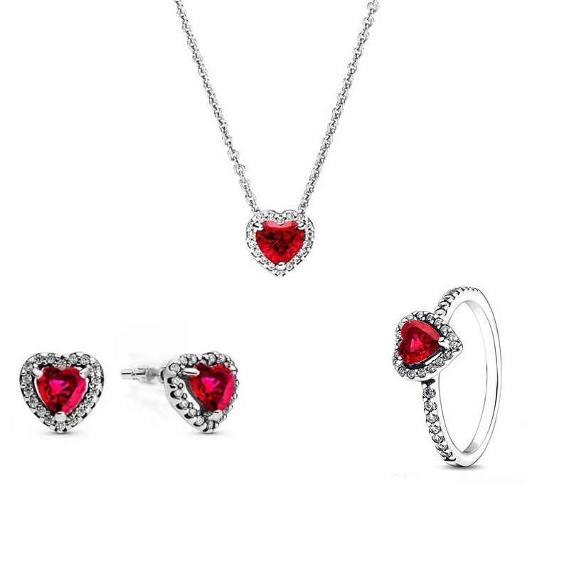 Cross-border explosive love zirconium set necklace earrings ring 3-piece fashion shining open ring high-class sense of women's jewellery