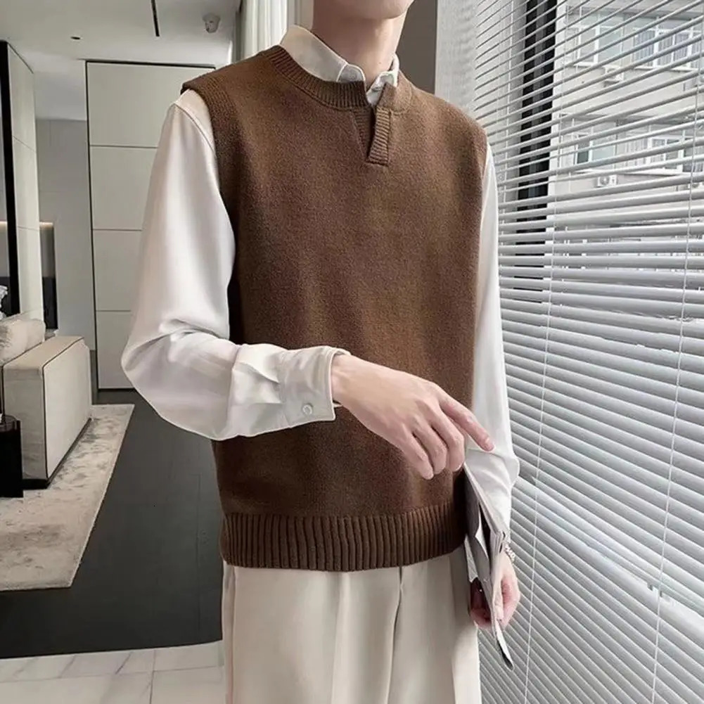Mens Solid Color Sweater Vest Casual Fashion Warm Top Knitting Elastic Young Style Spring 241129
