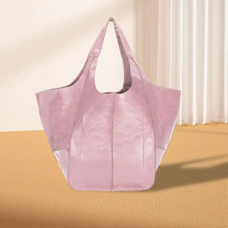 Handmade Large Capacity Single Shoulder Solid Color Multifunctional Women Handbag Simple Style Shopping Storage Bag