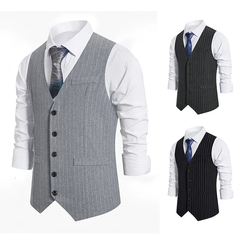 2024 Euro Code Mens Striped Singlebreasted Waistcoat Casual Suit Retro Vest 241129