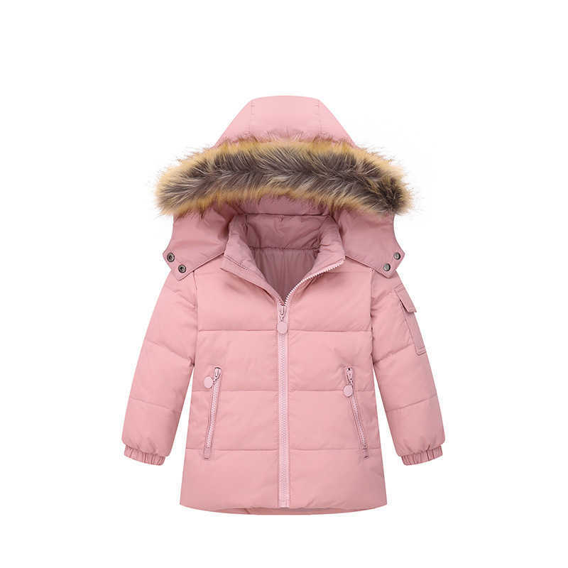 Children's down jacket can be removed hooded fur collar medium and small children's warm ski suit jacket + overalls X241129