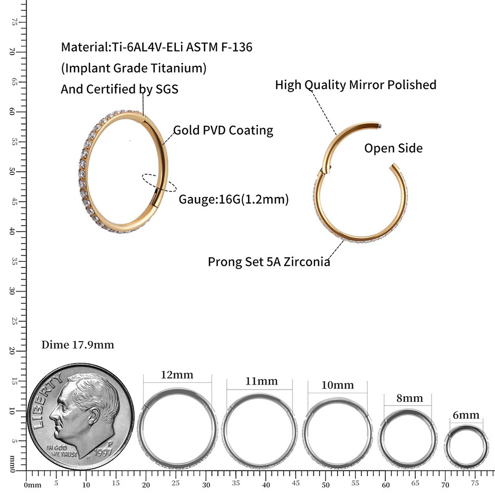 Right Grand G23 Side Prong Set Half Circle Cubic Zircon Nose Cilcker Conch Piercing 68101112mm Hoops 241125