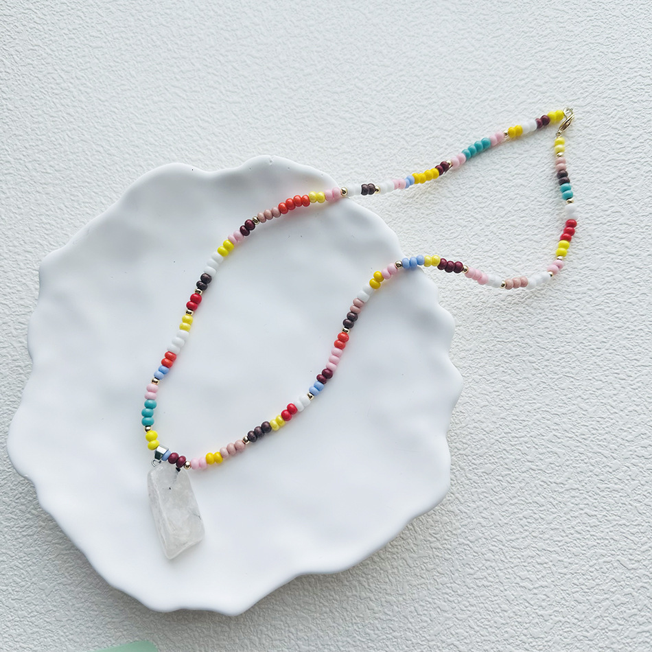 Chokers Opal chrysoprase green onyx moonstone Lily Tropical Rainbow Silk Knotted Open Loop Necklace colourful natural stone beaded 230927