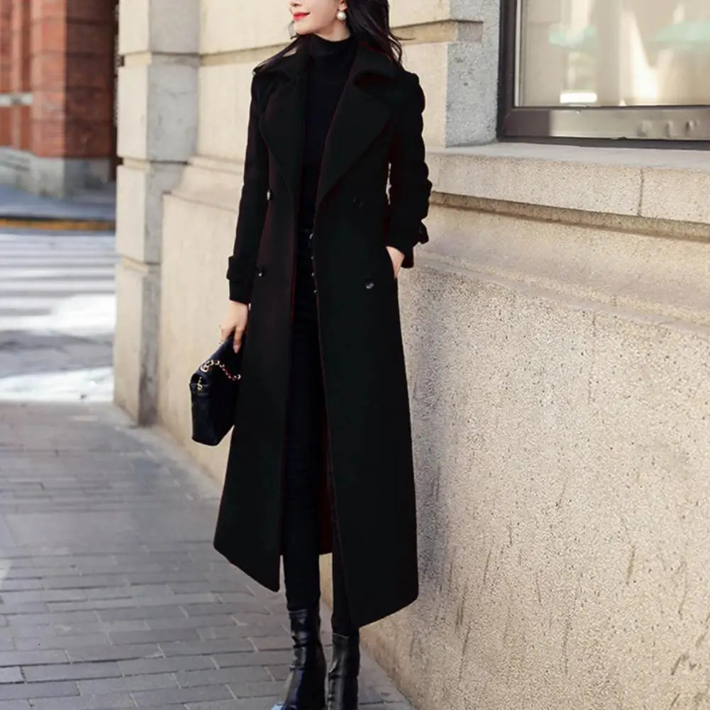 Winter Overcoat Elegant Doublebreasted Waist Belt Long Woolen Jacket Fashion Thermal Thick Women Trench Coat Wool 241129