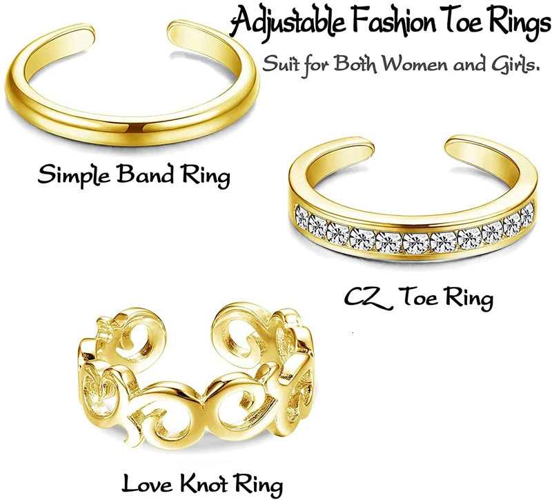 6Pcs Summer Beach Foot Jewelry Open Toe Rings for Women Adjustable Midi Finger Toe Band Ring Set Gifts White CZ 240426