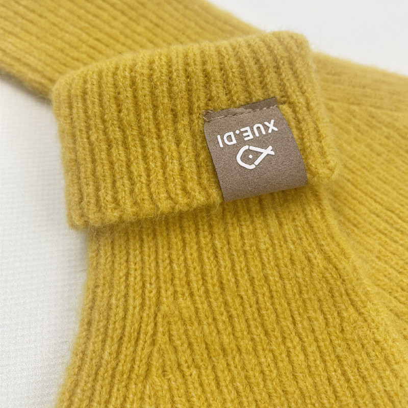 Winter fine wool two finger touch screen gloves for women knitted yarn for warmth solid color windproof and dew proof