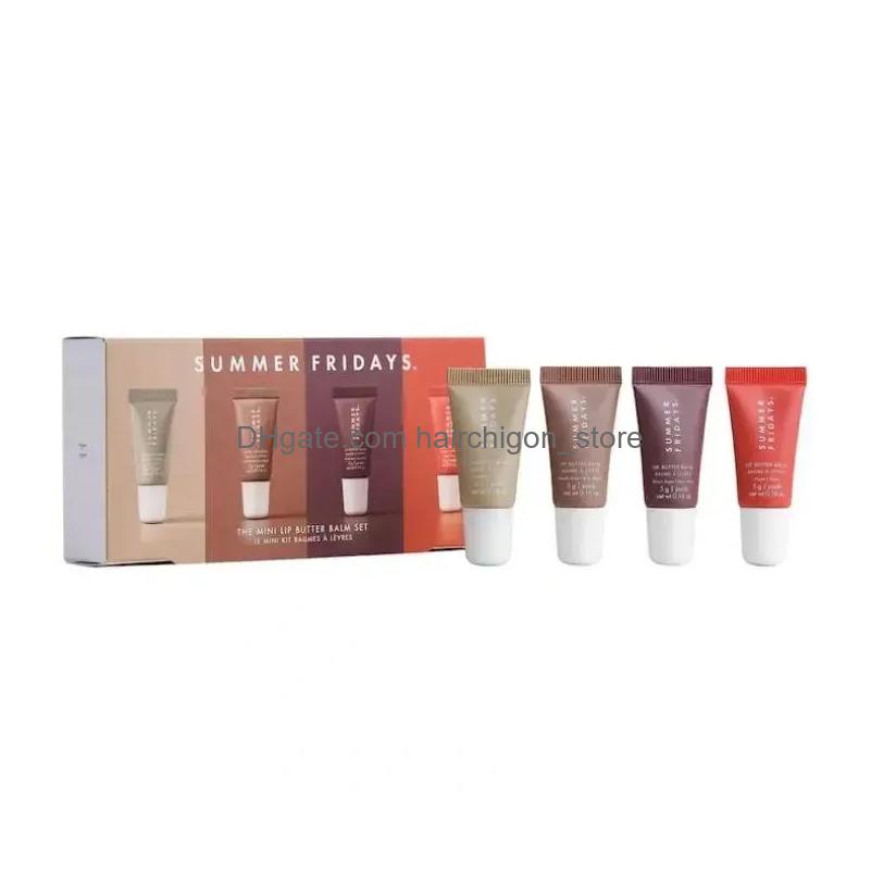 Lip Gloss Summer Fridays Set 4Pcs Lipgloss 5G Mini Makeup Gift Box Moisturize Smooth Oil Jelly Lipsticks Beige Vanilla Brown Sugar 4 Dh9T1