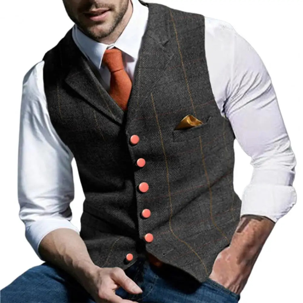 Business Vest Men Turndown Collar Sleeveless Punk Style Singlebreasted Waistcoat 241129