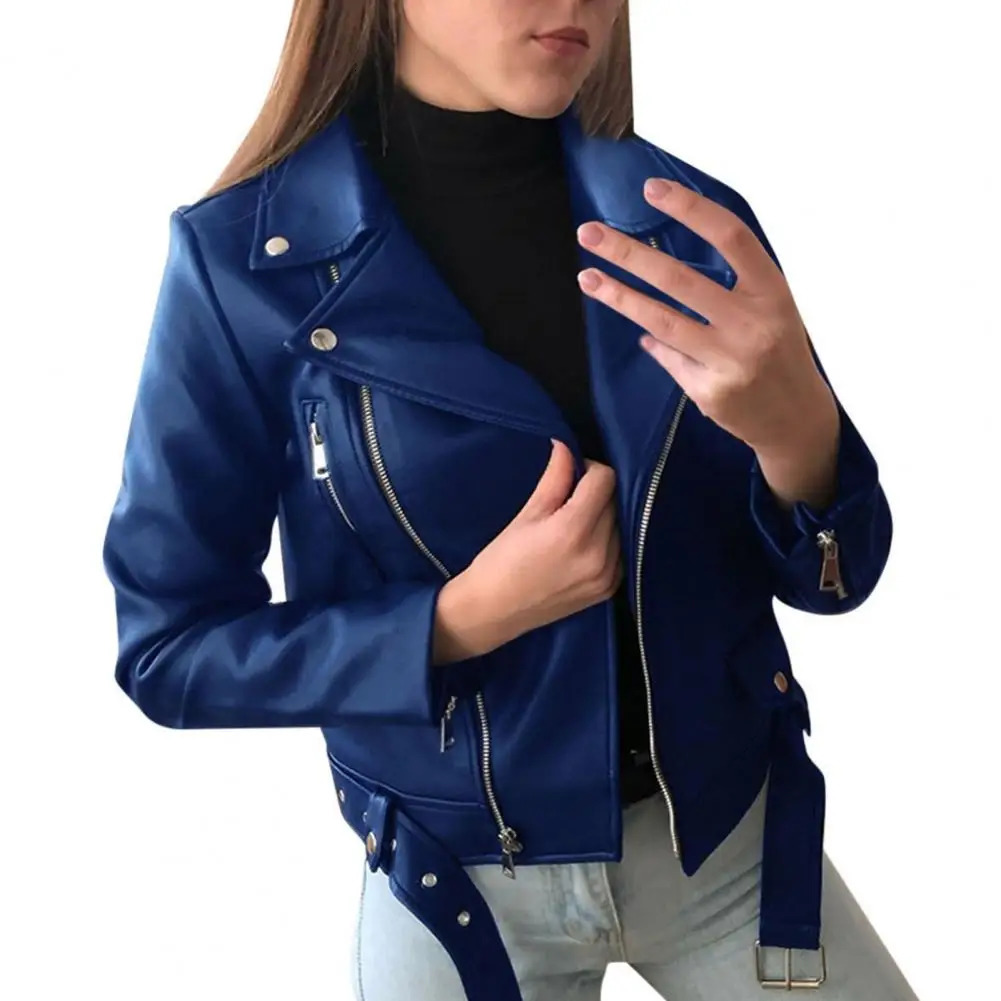 Solid Color Lady Faux Leather Jacket Autumn Winter biker Women Waterproof Coat veste femme 241129