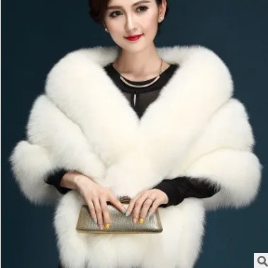 Winter bride s fox hair shawl wedding dress with open collar dress qipao fur open collar coat white womens European and American 241128