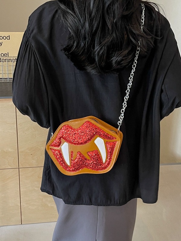2025 new Halloween new women's funny red lip dark goth chain shoulder crossbody bag zhanyishengli
