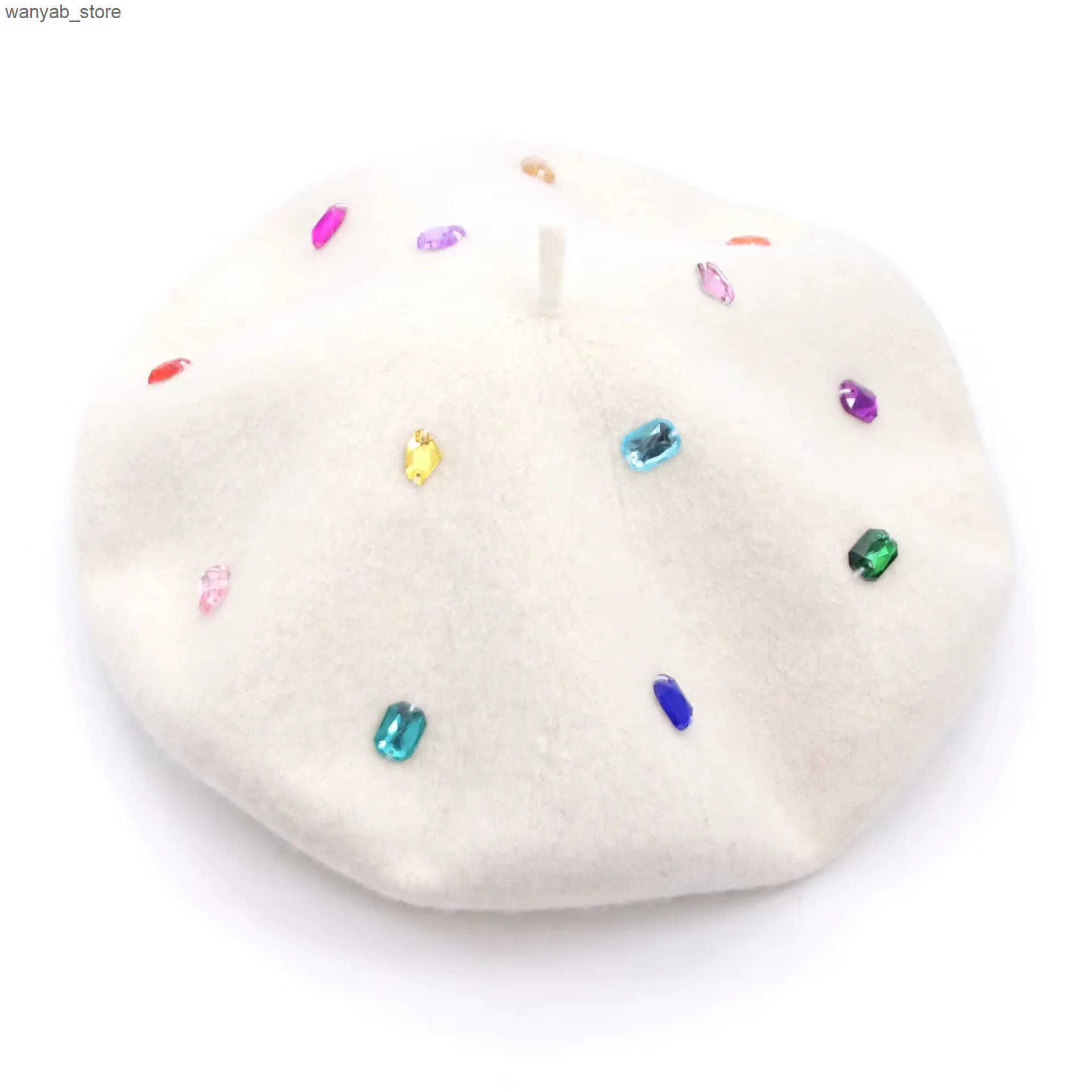 Berets COKK Winter Hat Womens Wool Beret Paint Hat Rhinestone Bead Beret Womens Black Wholesale New L240910 L0910