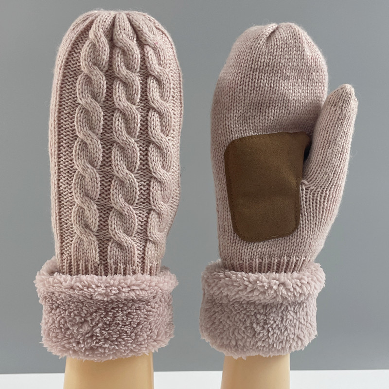 Touchscreen Knitted Woolen Gloves for Men and Women in Autumn and Winter Outdoor Windproof and Warm Protection Thickened Adult Fingers with Velvet