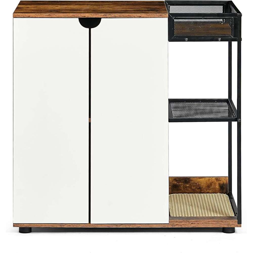 DOSSMBOLA Encloure For 2 Cat - Box Furniture, Encloed Litter Boxe, Cat Furniture Cabinet -White Brown