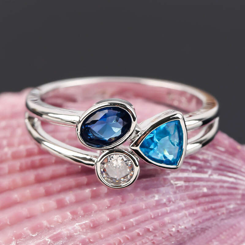 Hecheng's new personalized and beautiful irregular tricolor stone ring