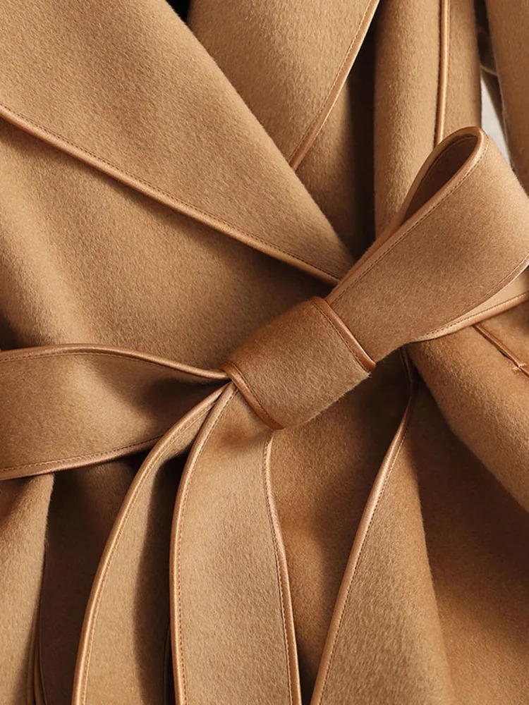 LANMREM Long Double Sided Wool Coat Lapel Solid Color Belt Winter Elegant Style Streetwear High End Clothing 2DA1960 241129