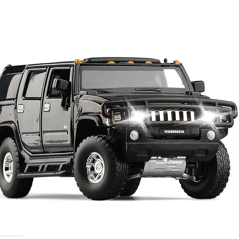 Childrens toy 1 32JK Hummer H2 off-road alloy car model steering suspension sound and light feedback model car toy X241129