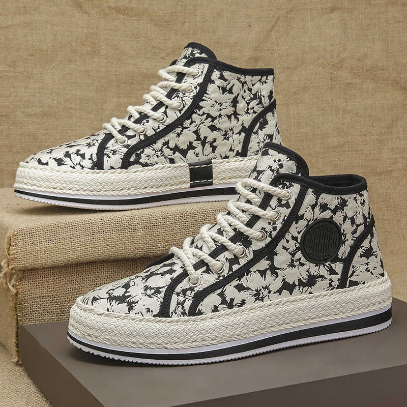Autumn mens board shoes high top floral niche fashion trend lace up sports board shoes skateboard shoes mens shoes M241129