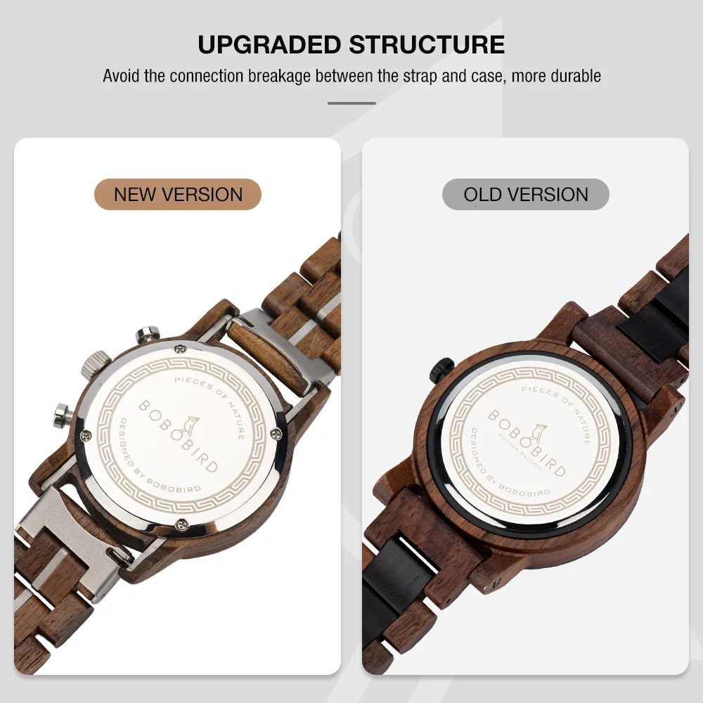 BOBO BIRD Wood Watch Men Business Quartz Watches Engraved Wooden Chronograph Wristwatch with Date Display Custom reloj madera 241122
