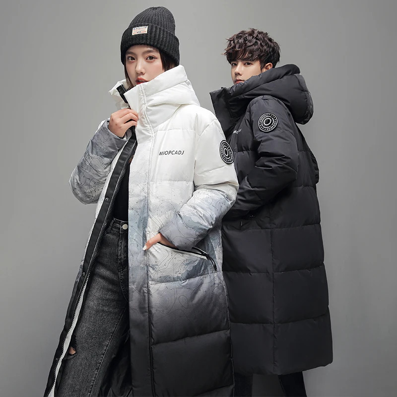High Quality 2024 Couples Down Jacket Men and Womens Midlength Over The Knee Winter Hooded Gradual Explosive Thermal Coat 241129