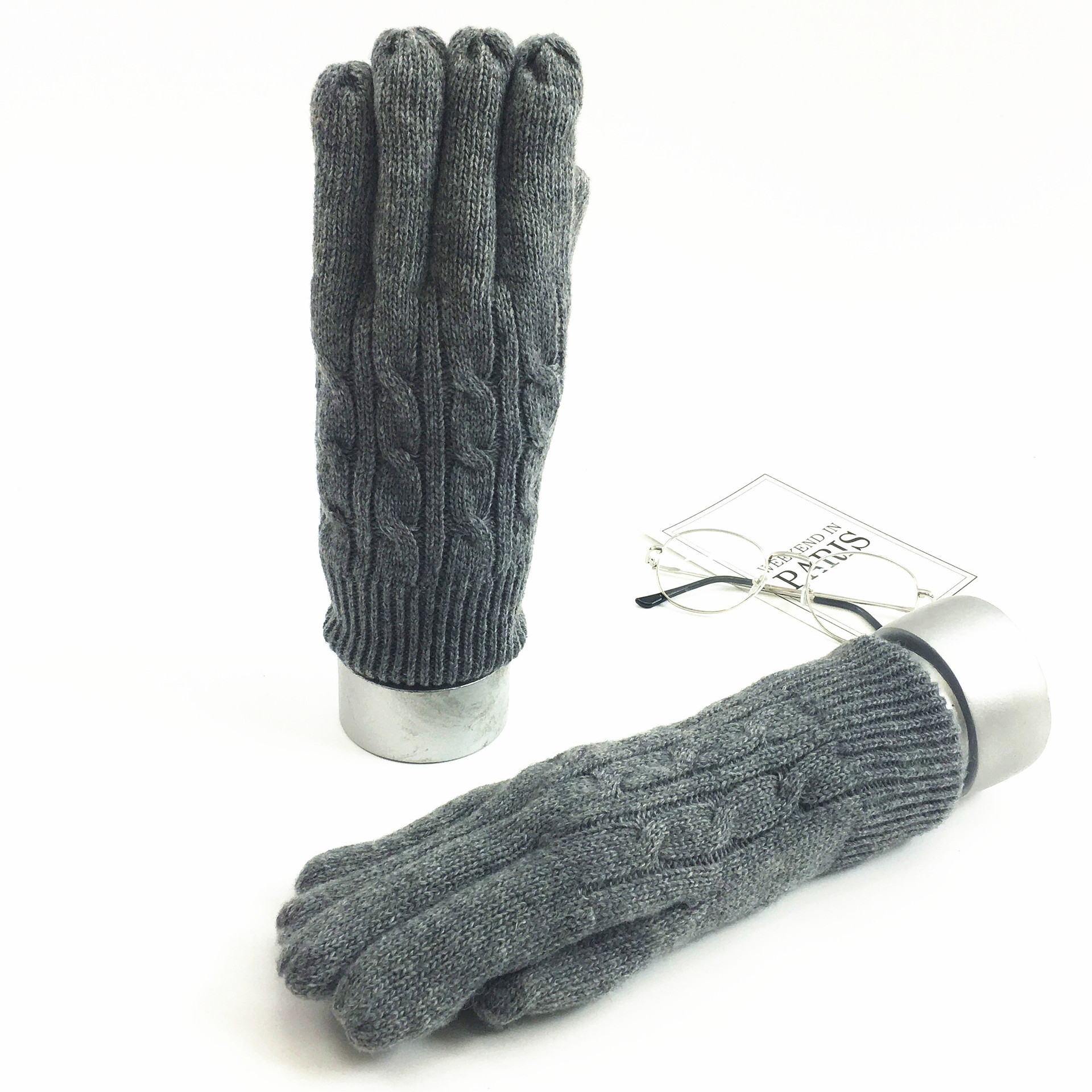 Winter Warm Gloves for Men Five Finger Wool and Fleece Solid Color Knitted Outdoor Cycling Cold resistant Gloves Wholesale for Foreign Trade