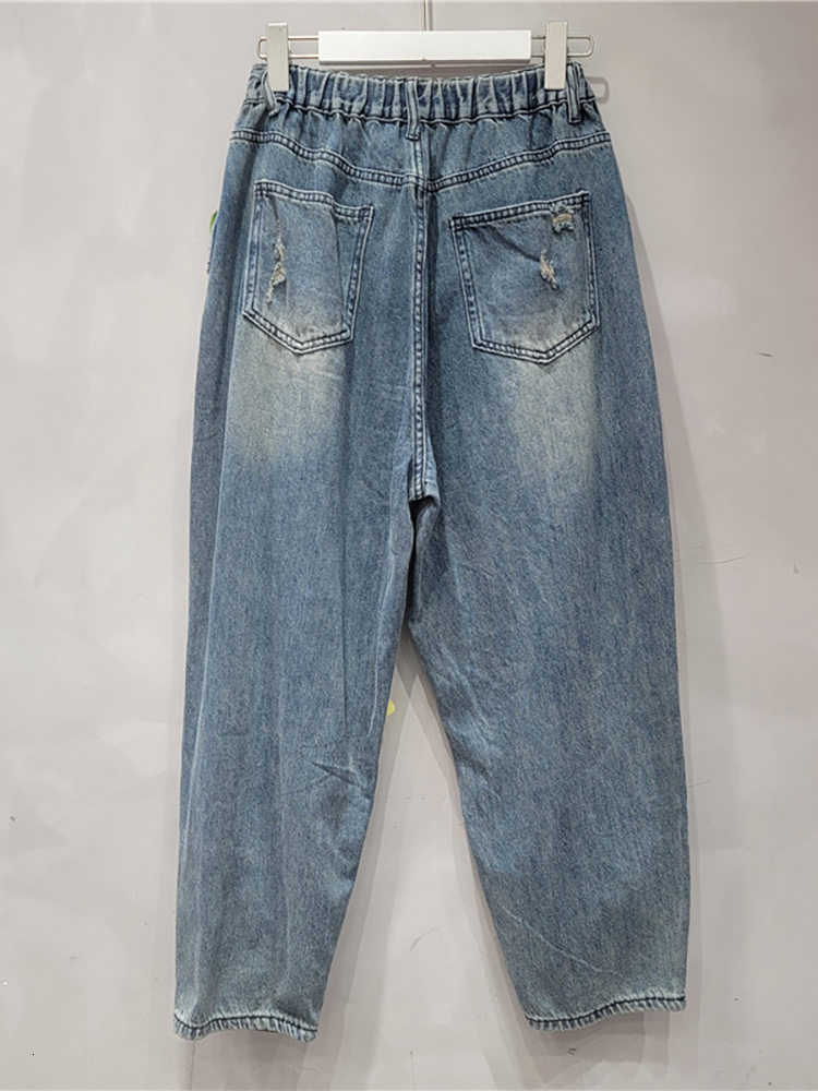 Women Jeans Patchwork Pockets Elastic Waist Sequins Wer Dia Broken Holes Denim Pants Autumn New Fashion jeans for women