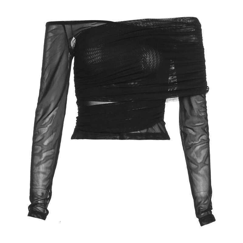2023 New Autumn Style Sexy Spicy Girl with Unique Personality, Street Slim Fit, Slimming Mesh Long Sleeves