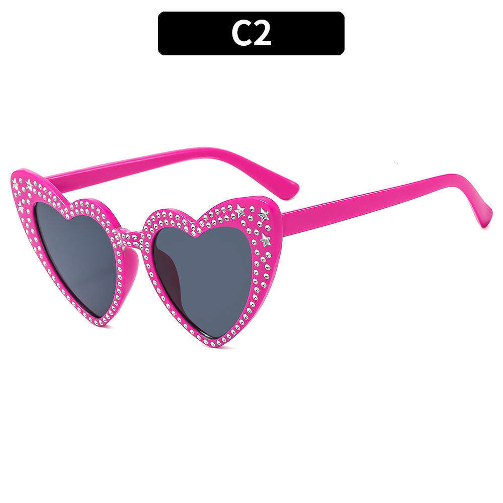 New diamond studded peach heart fashionable caring for women with spicy personality, heart-shaped and trendy sunglasses