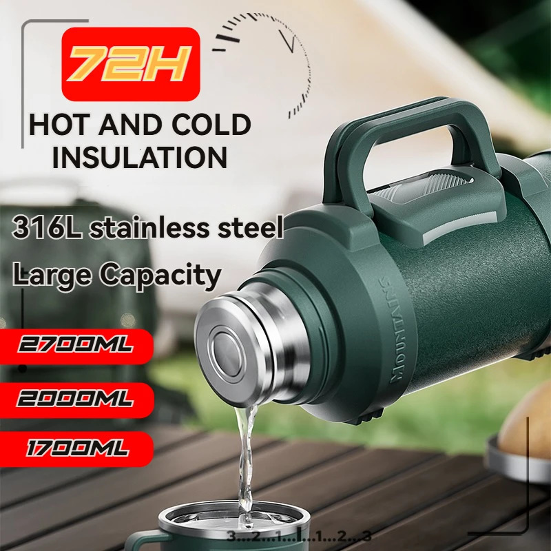 2L Thermos Insulated Water Bottle Stainless Steel Vacuum Flasks Large Tea BottleCold Outdoor Coffee Bottles 241128