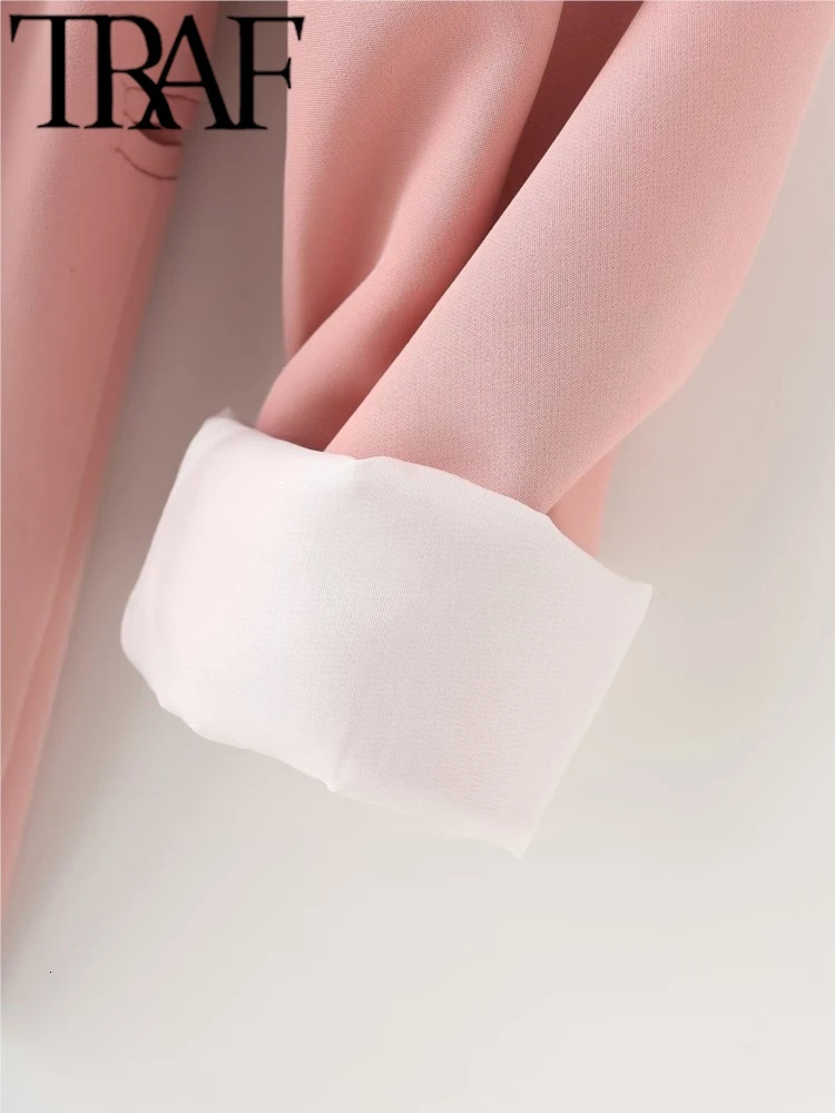 TRAF GAL Elegant Women Pink Waist Tied Blazer Suits Long Sleeve Office Jacket Female Flared Pants Sets Y2K Spring Trousers 240423