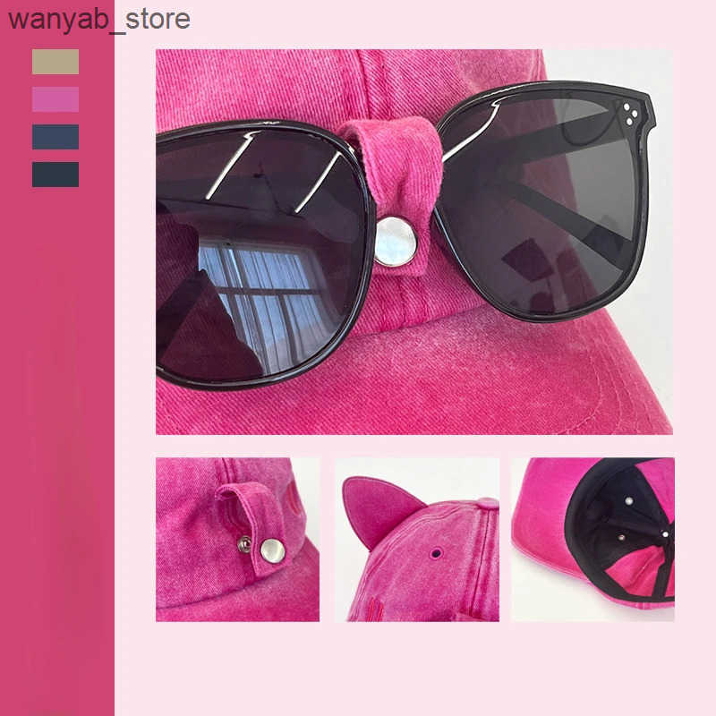 Ball Caps Washed baseball cap with glasses suitable for both women and men cat ear pilot snap cap gorilla outdoor sun hat unisex style L240910