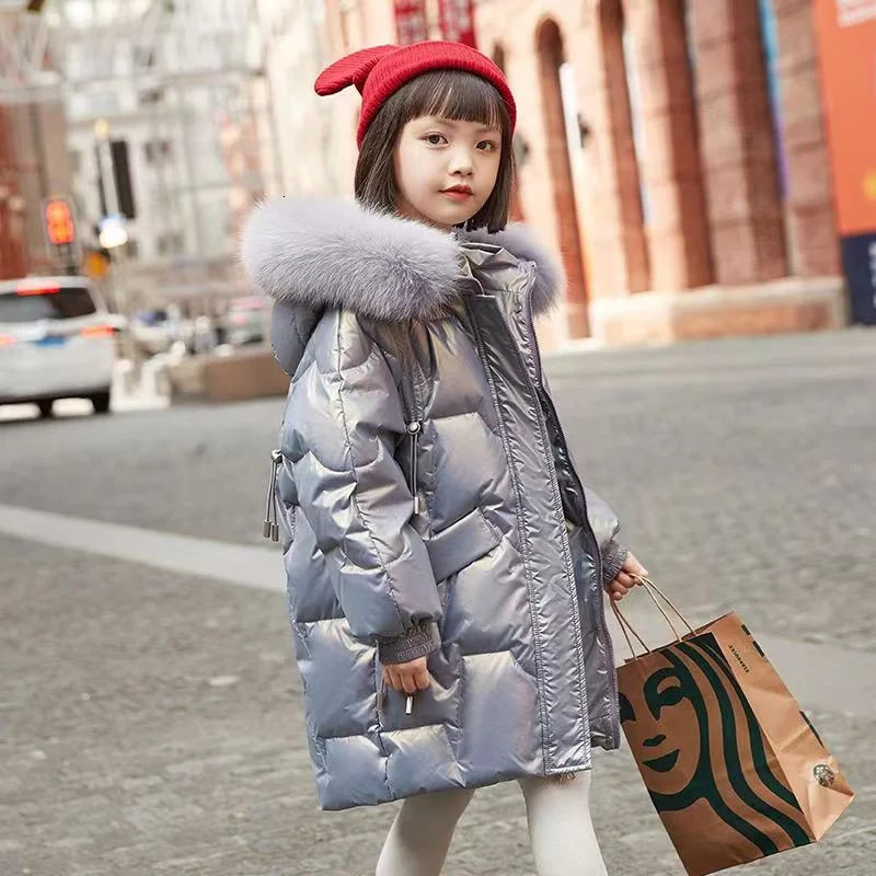 Children Glossy Jackets Girls Winter Thicken Warm Outerwear Teens Cotton Overcoat Kids Fashion Hooded Coats Casual Parkas 241126