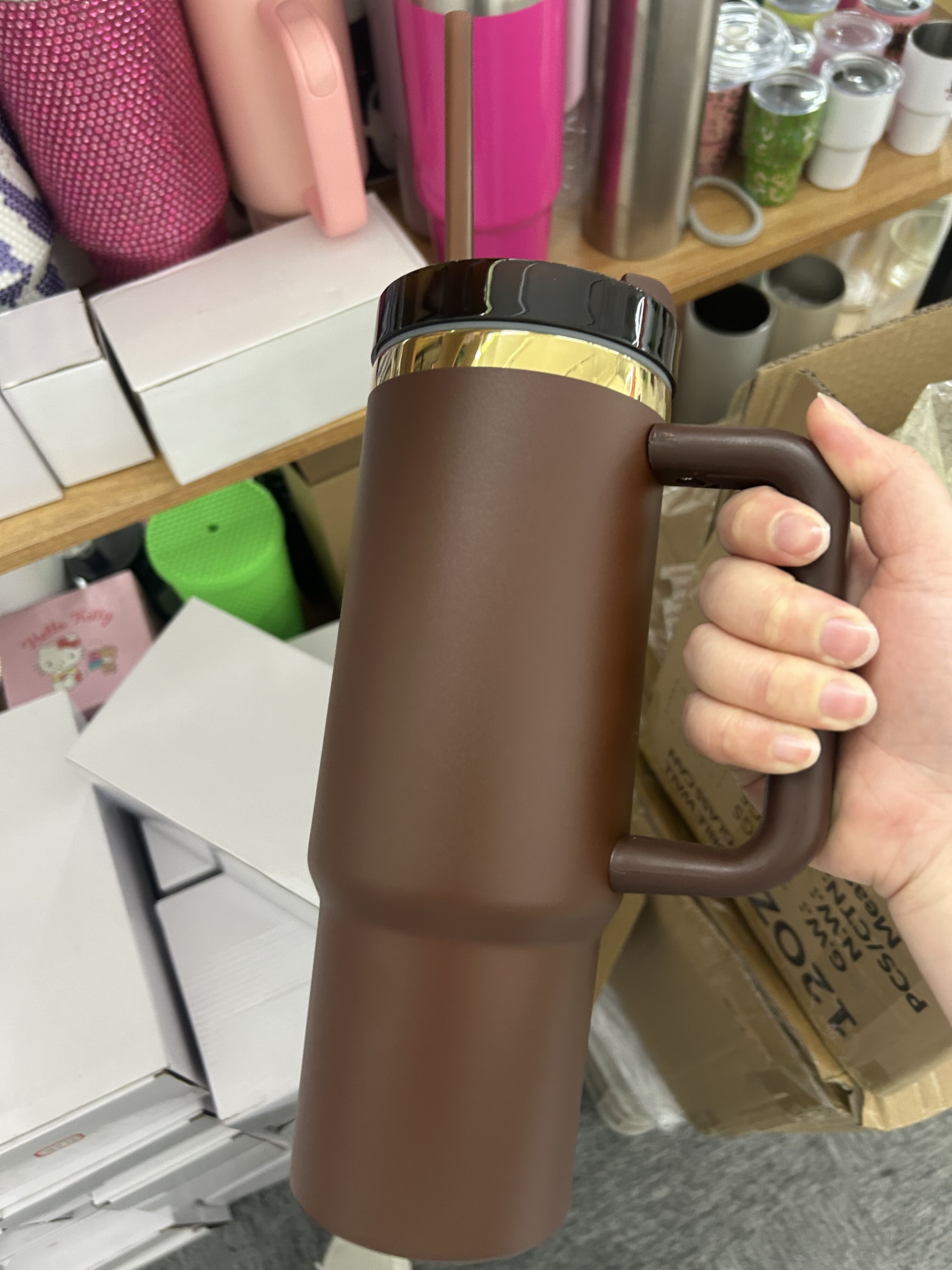 Dark brown chocolate H2.0 gold powder coated 30oz 40oz coffee travel tumbler BPA free Insulated Stainless Steel water bottles with handle for laser en