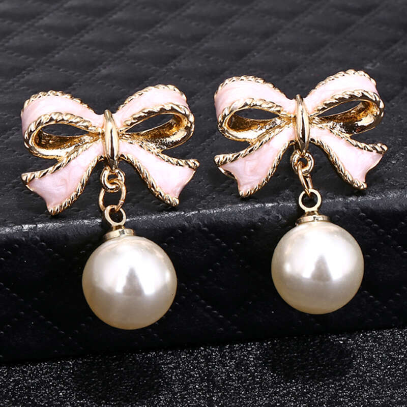 Jewelry Earring Fashion Cute Pink Bow Imitation Pearl Earrings Upscale Wedding For Women Girls Party Jewelry Gifts