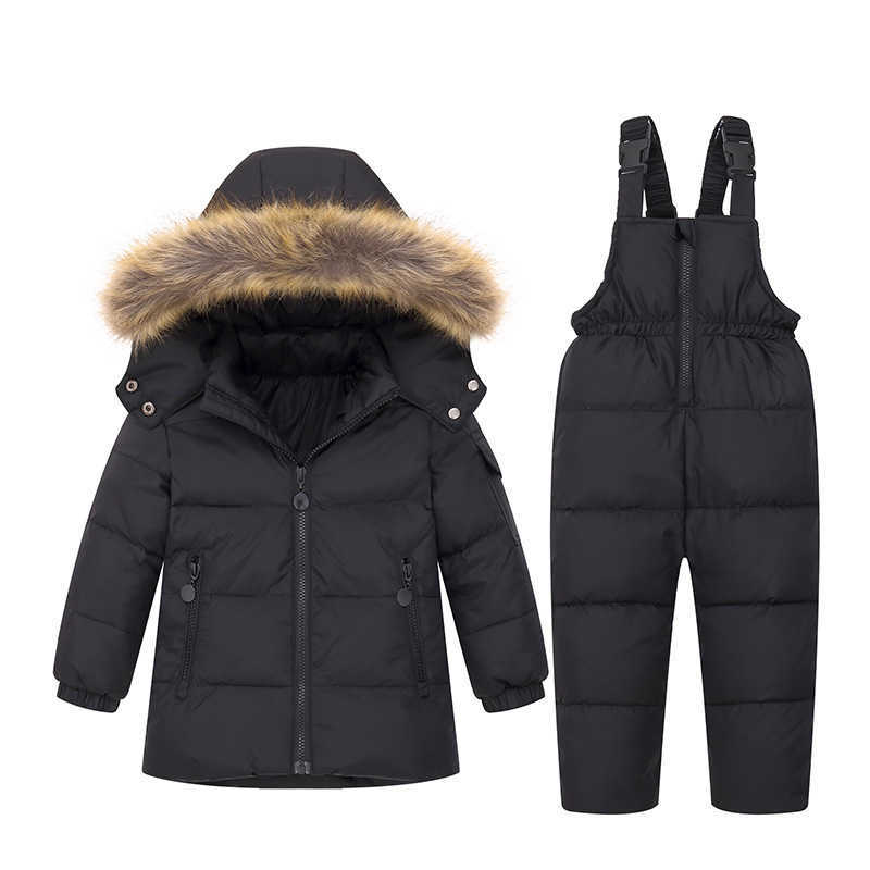 Children's down jacket can be removed hooded fur collar medium and small children's warm ski suit jacket + overalls X241129