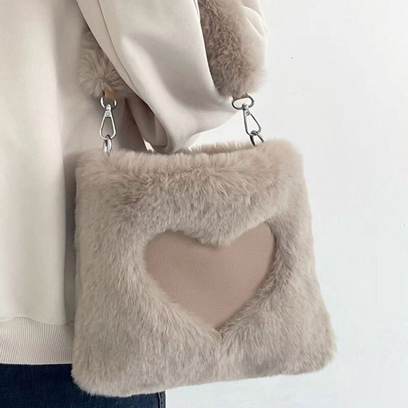 Faux Fur Winter Women Large Capacity Cute Plush Ladies Shoulderbag Female Clutch Purse Handbags Messenger Tote Bag 2023