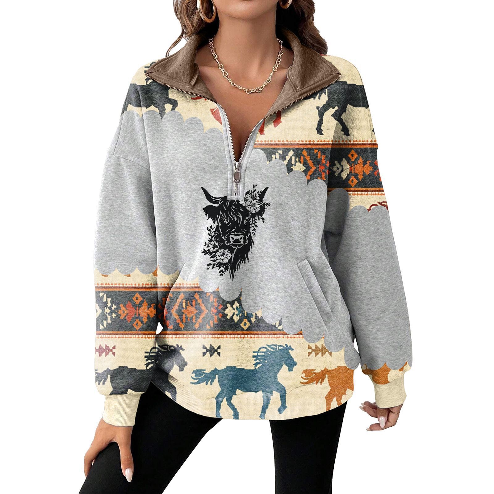 Women's Zipper Hoodie 3D Digital Pattern Series Printed Hoodie Casual autumn sweater print