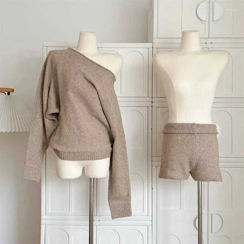 Womens Tracksuits Women Two Piece Suit Vintage Long Sleeve Sweater And Short Pants 90s Aesthetic Y2k Skirt Sets Elegant 2000s Clothes 2024